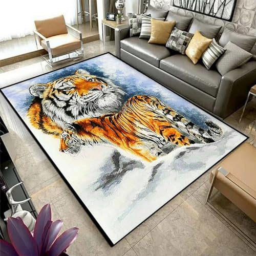 Kind Teppich 80 X 160 cm, Schlafzimmer Teppich, 3D Teppiche Wohnzimmer Teppiche Weich rutschfest Teppich Für Wohnzimmer Schlafzimmer Bettvorleger Tiger-Dschungel-Tierwelt -9X5Q6U3