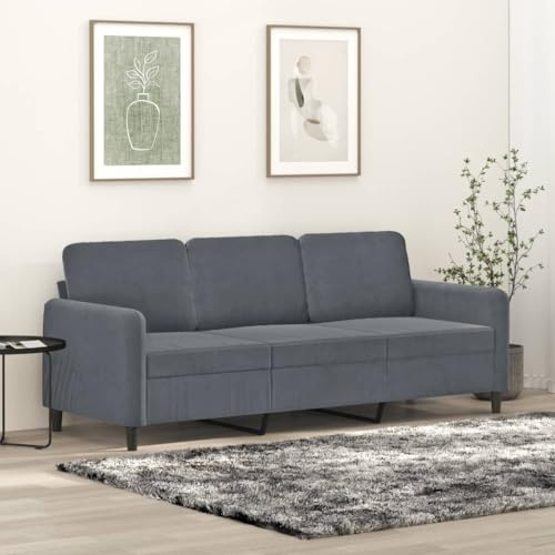 Willood 3-Sitzer Sofa, Loungesofa Couch mit Armlehnen Rückenkissen, Wohnzimmersofa Designsofa Metallgestell, Sitzmöbel Dreisitzer Dunkelgrau 180 cm Samt