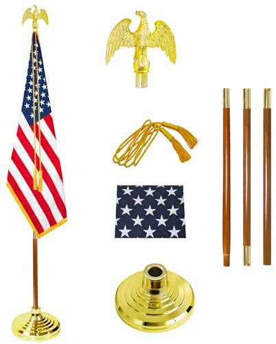 SENZHIYI Präsidentschafts-Holz-Fahnenmast-Set, 2,4 m, professioneller kommerzieller Innen-Fahnenmast mit goldenem Adler-Topper, robustes Fahnenmast-Set mit Sockel für Büro, Schule, Rathaus, Regierung,
