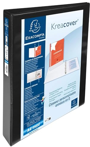 Exacompta - Rif. 51942NE - Cartone da 10 raccoglitori personalizzabili, 2 tasche, 4 anelli a D da 30 mm, dorso 47 mm, dimensioni esterne: 32 x 27,7 cm, per classificare A4 Maxi - nero