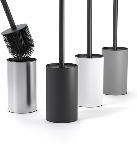 SAVEGA - Silikon Klobürste Edelstahl - Hygienische WC-Bürste mit modernem Bürstenhalter - Design Klobürste mit Spritzschutz - Toilet Brush - schwarz