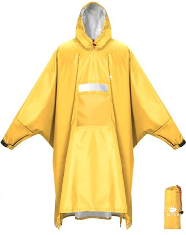 Anyoo Vattentät regnponcho, lätt återanvändbar regnrock för vandring, med huva, för utomhusaktiviteter, unisex, en storlek, C-gul, one size