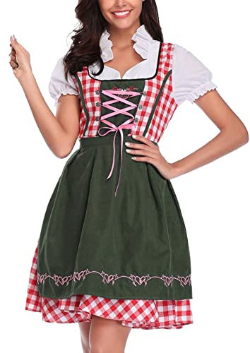Dirndl Damen Midi Set 3 TLG Trachtenkleid Grosse Grössen Dirndlkleid Schwarz mit Dirndl Bluse Kurzarm Dirndlschürzen Trachtenmode Trachtenrock Dirndl Rock für Oktoberfest