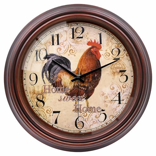 VIKMARI Vintage Reloj de Pared, 30cm Gallo Decorativo silencioso silencioso Reloj de Pared para Cocina Sala de Estar Dormitorio Oficina del hogar