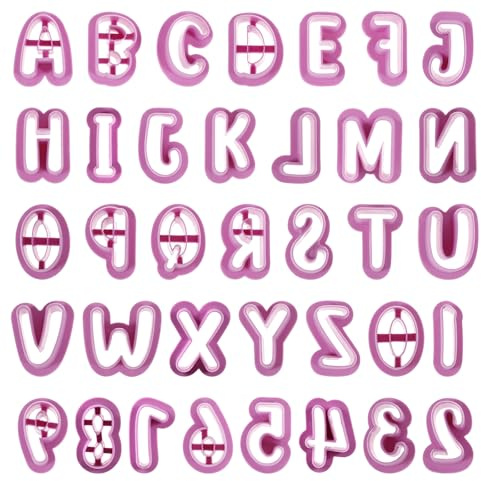 Fondant Letter Cutters, 35 PCS Number and Letter Cookie Cutters Alphabet Cookie Cutters Cake Pop Mold Purple Plastic Alphabet Number Cutters Mould Tools for Fondant Icing Baking Cake Decorating