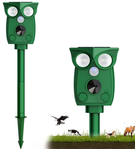 Solar Cat Repellent for Gardens UK, 4 Modes Ultrasonic Animal Repeller, Repellent Cat Deterrents with Motion Sensor and LED Flash for Farm Dogs Birds Squirrels Deterren IP54 Waterproof