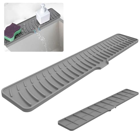 FUYTSUO Silikon Abtropfmatte Schmal Barmatte 60x10Cm, Abtropfmatte Geschirr für Küchenspüle, Abtropfmatte für Spülbecken für Küche und Badezimmer Arbeitsplatte Schützen(Grau)