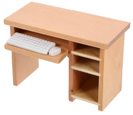 Toyvian Dollhouse Computer Desk Model Mouse and Keyboard Miniature Office Table for Miniature Scene