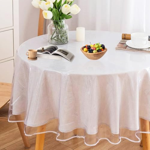 DASIAUTOEM Tischdecke Transparent Rund, Durchsichtige Tischdecke, Tischfolie Durchsichtig, PVC Folie Fettdicht Tischschutzfolie Tischschutz, Rund Klarsicht Durchmesser 140 cm