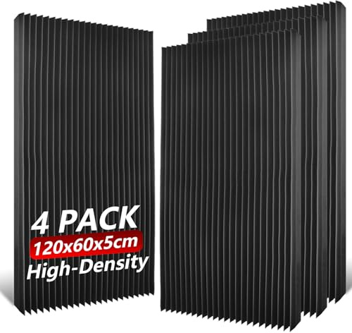 TOUO Akustikschaumstoff, 120 x 60 x 5 cm, schalldichte Schaumstoffplatten, feuerfeste Keilplatten mit hoher Dichte, für Studio, Büro, Heimkino, Geräusch- und Echokontrolle, 4 Stück