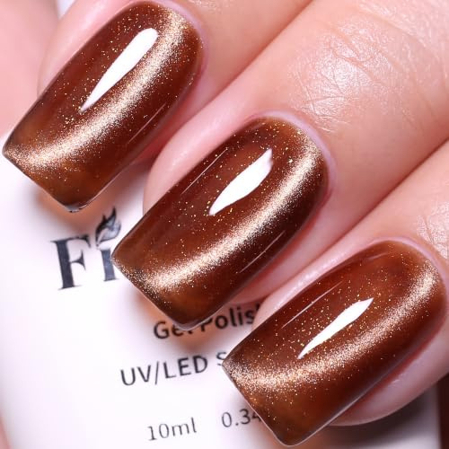 Firedeep 10ml Hema freier Gel Nagellack in Dunkelbraun mit Cat Eye Effekt ablösbar langanhaltend holografischer UV/LED Gel Nagellack mit Magnetstift Geschenk für Frauen 1 Stück