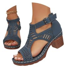 tinbarry Sandales à talons blocs pour femmes bottines découpées à bout ouvert sandales de gladiateur chaussures d'été