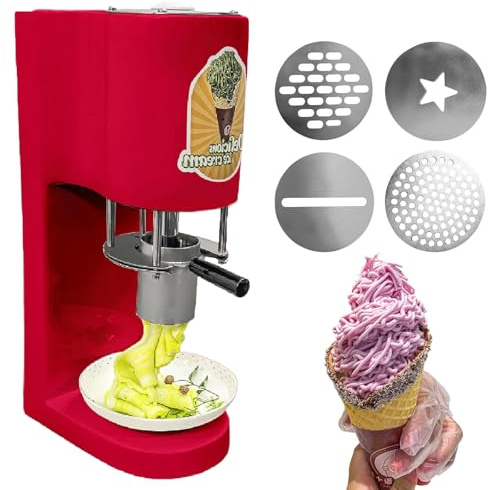 ylpddmm Sorbetière Italienne,Sorbetière pour Spaghettis, Machine à Glaces et Glaces Italiennes, Machine à Glaces avec 4 moules interchangeables, pour Glaciers et pâtisseries,Red