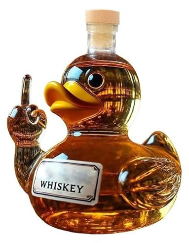 300ML Weindekanter - Whisky Dekanter Skulpturen Statue, 3D-Ente Mit Mittelfinger, Lustige Whisky-Ente Mit Mittelfinger, Weinflasche, Glas-Entenstatue, Whiskys-Karaffe, Scherz-Enten-Dekoration(E)