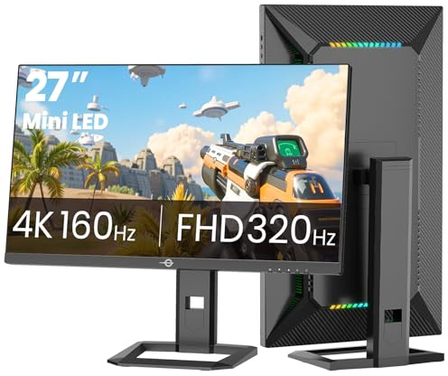 TITAN ARMY Mini LED Ecran PC Gamer 27 Pouces, 4K 160Hz& FHD 320Hz, HDR1000 153% sRGB DeltaE<2 10Bit, HDMI2.1 DP 1.4 Type-C Speaker, P275MV Plus