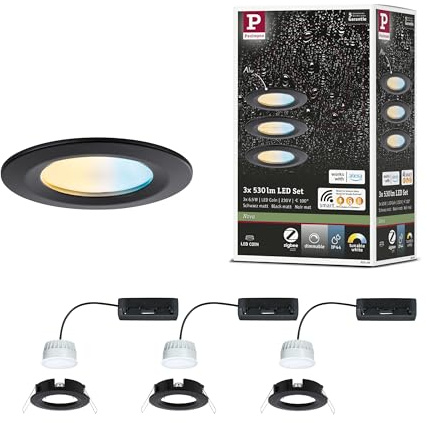 Paulmann 92446 LED Einbauleuchte Nova Coin IP44 rund 78mm Tunable White 3x6W 3x530lm 230V Schwarz matt Alu Druckguss
