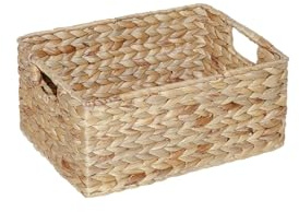 Wickerfield Water Hyacinth Woven Storage Box for Shelves Wicker Gift Hamper Basket with Handle Small Bathroom Organizer (Tall, Large)