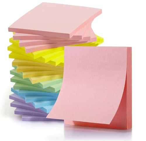 KIFZM Bloc-notes auto-adhésifs - Couleurs vives - 76 x 76 mm - 24 blocs-notes auto-adhésifs - Carrés - Pour présentations, bureau, maison, carnet de notes (Pastel Soft Colors)