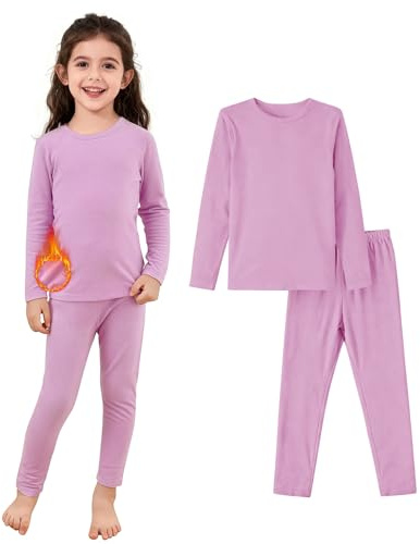 Set di biancheria intima termica Zando per bambini, 2-6 anni, Set di top a maniche lunghe termico e leggings per bambini, Viola pallido, 3-4 Years