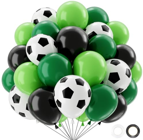 QIFU Fußball Luftballons-50Pcs Luftballons Grün, Salbeigrün Weiß Schwarze Ballons Geburtstag Junge, Fussball Deko Geburtstag Kinder Kinderluftballons Fussball Luftballon,Sport Thema Party Deko