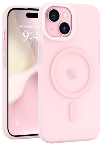 Micoden Magnetic Case for iPhone 15 [Compatible with Magsafe] Soft Silicone Translucent Matte Skin-feel Phone Case,Cute Slim Shockproof Protective Cover for Men Women-Pink
