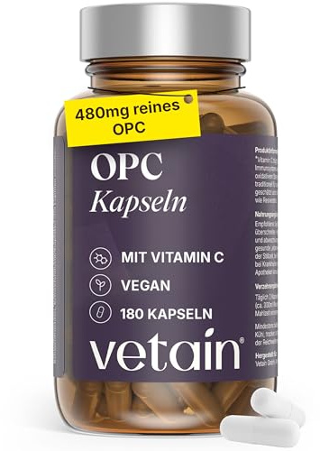 VETAIN OPC Traubenkernextrakt - 800mg Extrakt mit Resveratrol & Vitamin C