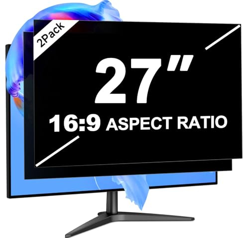 LUSA DESIGN [2-Pack 27 Inch Computer Privacy Screen for 16:9 Aspect Ratio | Widescreen Monitor, Eye Protection Anti Glare Blue Light Monitor Privacy Filter, Removable Anti-Scratch 27in Protector Film