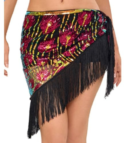 Falda Tul Mujer,Pañuelo de Cadera con Flecos y Lentejuelas para Danza del Vientre Chal Triangular fajín de Cintura para espectáculos Banda Bohemia para el Brazo.