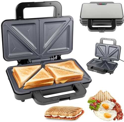 Non-Stick Sandwich/Panini Press & Toastie Maker, Compact Cheese Tostie Machıne Deep Fill Non-Stick Hot Plates, 4 Slice Electric Grill Press with Cool-Touch Handle, Skid-Resistant Feet, Ready Light