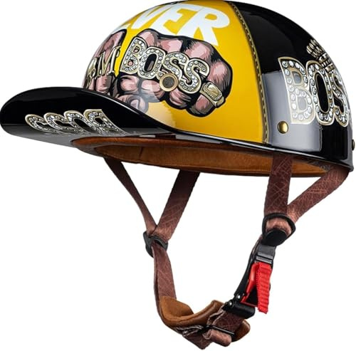Baseballkepshjälm, halvmotorcykelhjälm, öppen hjälm, cool hjälm för cruiser-skoter, DOT/ECE-godkänd C, L = 57–59 cm