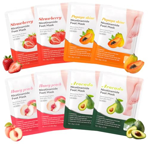 8 stycken fotmask – fotmask strumpor, fotmask peel Mask, fuktgivande fotmask, förhårdnadsstrumpor för män och kvinnor (2 persika och 2 papaya och 2 jordgubbar & 2 avokado)