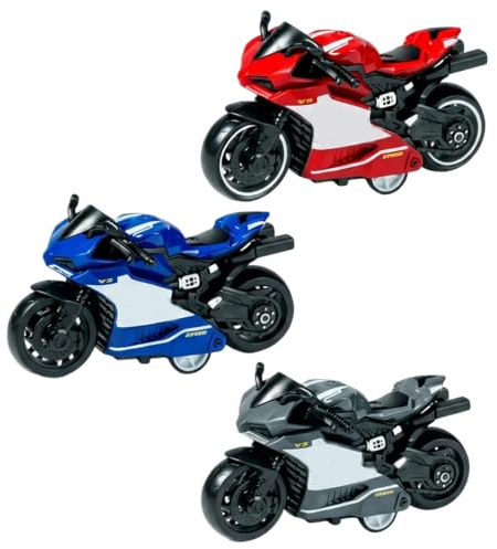 Rndqw 3Pcs Pull Back Motorcycle Set, Motorcycle Model Collection | Motorcycle Model Collection and Hand-Eye Coordination, Red Blue Grey Colour Display Decor for Collectors