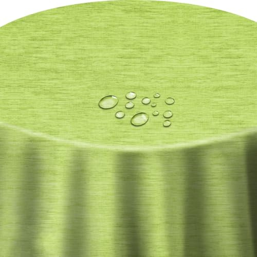 Wachstuch Wachstischdecke Gartentsichdecke Robuste Leinen Prägung Grün Oval 130 x 180 cm, abwaschbare Tischdecke, wasserabweisend