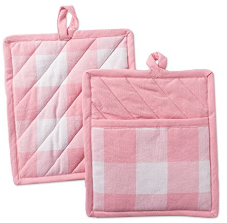 DII Heat Resistant Pink Buffaloo Check Potholder, Pocket Mitts (Set of 2), 9 x 8, Pink and White Buffalo Check