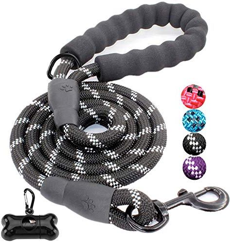 JBYAMUK 5 FT Strong Dog Lead with Comfortable Padded Handle and Highly Reflective Threads for Small, Medium and Large Dogs (5-FT, Black)