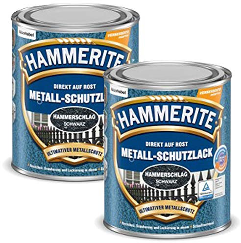 Hammerite Metall-Schutzlack matt Grundierung Rostschutz schwarz Sparpaket, 2 x 750 ml