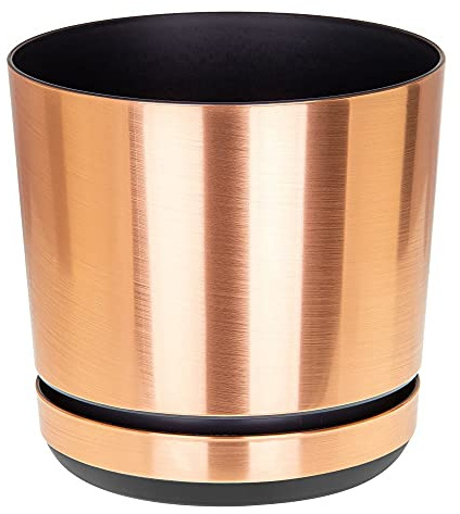 KORAD COPPER Flower Indoor Plant Pot with Saucer – Glossy Modern Decorative Plastic Planter with Drainage Holes for Indoor Plan- (Copper, 21 cm)