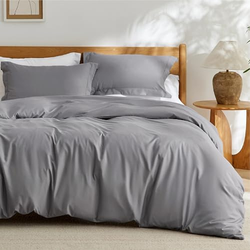 Bedsure Duvet Cover Queen Size - Soft Double Brushed Bedding Set for Kids & Adults, Zipper Closure, 3 Pieces, Includes 1 Duvet Cover (90x90) & 2 Pillow Shams, NO Comforter, Grey