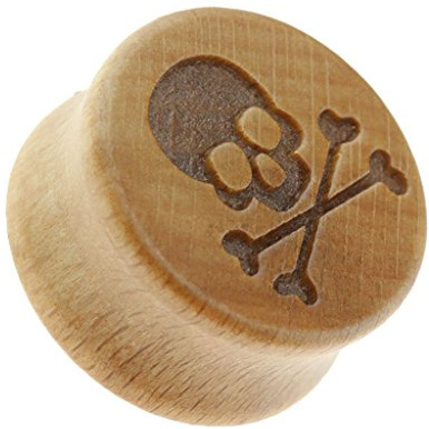 BlackAmazement Flesh Tunnel Plug Inlay Piercing Holz Wood Pirat Totenkopf Crossbones Herren Damen