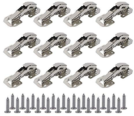 Kitchen Cabinet Wardrobe Hinges Soft Close, 6 Pack Full Overlay Cabinet Hinges Satin Nickel Kitchen Surface Mount Hinges Concealed for Cupboard, Folded Door with Installation Screws (Large)