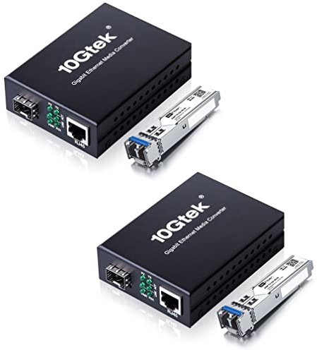 Un paio di convertitore multimediale in fibra LC a modalità singola Gigabit, con moduli SFP LX 2, convertitore da fibra a Ethernet 1.25G/s, da 1000Base-LX a 10/100/1000base-TX, SFP a RJ45, SMF,