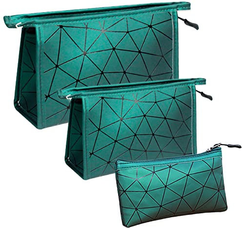 3 Stück Kosmetiktasche mit Reißverschluss Leichte Kulturtasche Schminktasche wasserdichte Kulturbeutel Kosmetik Organizer Kosmetiktasche Klassische Reisekosmetiktasche für Flugreise, Badezimmer (Grün)