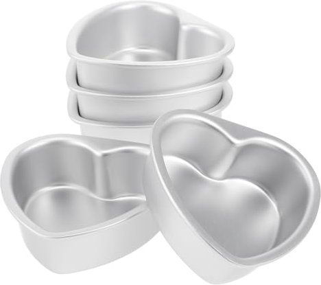 HEMOTON 5pcs Heart Shape Cake Tins Set Aluminium Heart Cake Pan Baking Pan Moulds 4 Inch Wedding Cake Tins for Father's Day Christmas Birthday Wedding