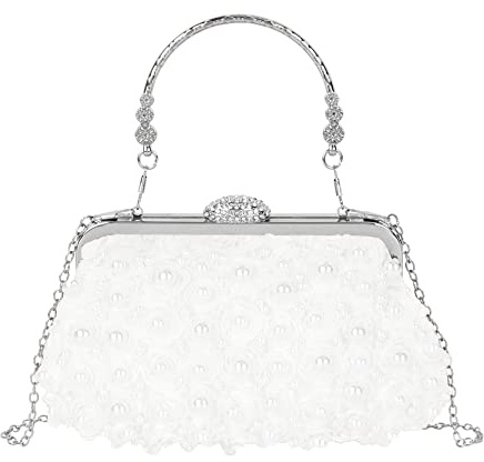 MEGAUK Damen Perlen Clutch Seide Abendtasche Unterarmtasche Crossbody Bag für Hochzeit Wedding Prom Party