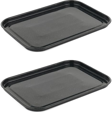 Russell Hobbs COMBO-3864CA Baking Tray Set of 2, Romano Vitreous Enamel 40 cm Oven Sheet Set, Easy to Clean, Ideal for Cookies, Pastries, Pizza, Chips, Black