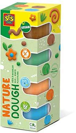 SES Creative | Feel Good Nature Modelliermasse | 4 Gläser à 90 g | Glutenfrei und vegan | Trocknet nicht aus | Kreative und spielerische Aktivität | Natürliche Farbe | Ab 1 Jahr