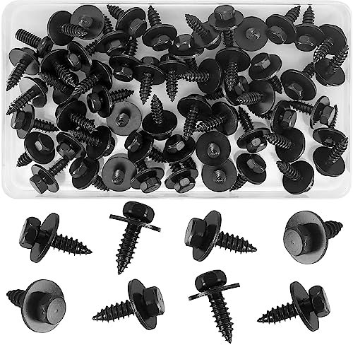 55 Pcs Hex Head Tek Self Tapping Screws with Gaskets, 5.5-6mmx19mm Self-Drilling Hex Head Bolts Screws with Captive Loose Washers for Car Auto Body Fender and Bumper Guard Plate Fixings