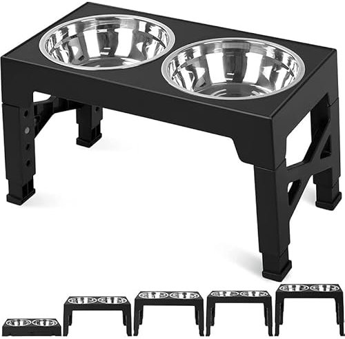 Elevated Dog Bowlswith Double Stainless Steel Dog Food Bowls, 5 Adjustable Heights Raised Dog Bowl Stand, Adjusts to Heights 3.2, 8.7, 9.8, 11, 12.2 for Small Medium Large Dogs and Pets (Black)