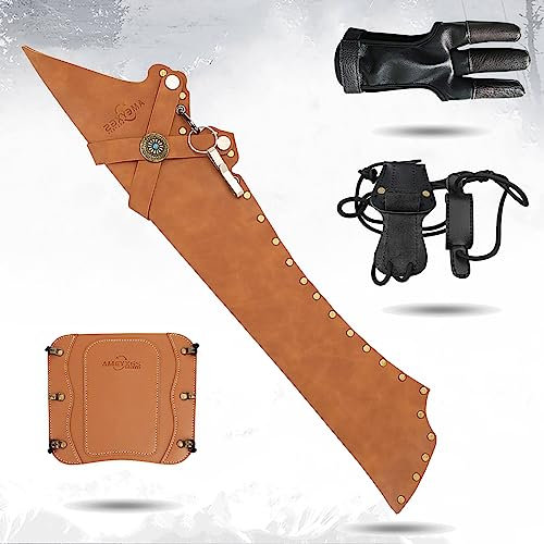 ZSHJGJR Bogenschießen Zubehör Set Schutzausrüstung/Schießhandschuh/Köcher/Armschutz/Spannschnur, für Traditionelle Bogen, Recurve Bogen, Langbogen, Take Down Bogen, Pfeil und Bogen, Bogensport