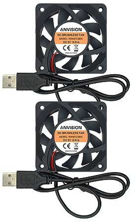 ANVISION 2-pack 60 mm x 15 mm DC 5 V USB borstlös kylfläkt, dubbelt kullager